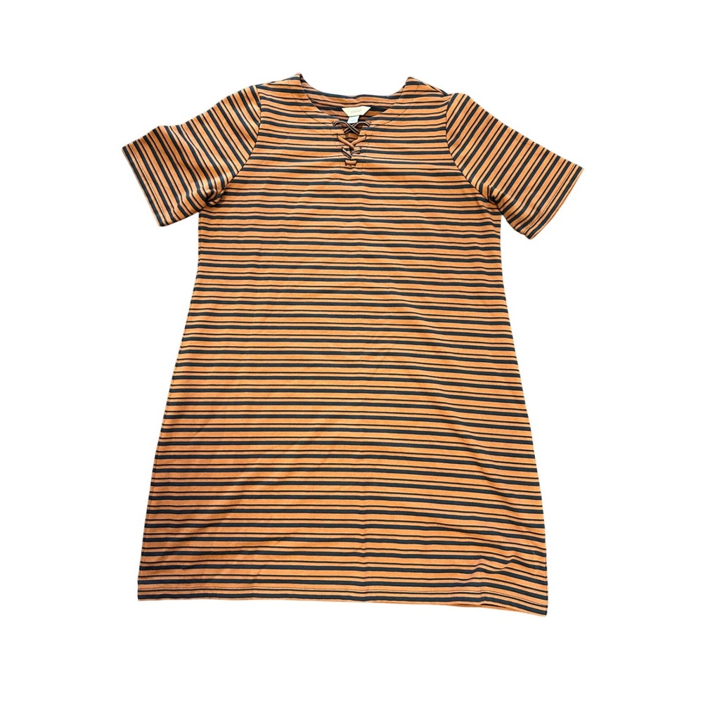 CJ Banks Striped T-Shirt Dress Lace Up Neck Short Sleeve Casual 1X